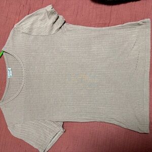 Free People Ribbed Short Sleeve Top in Beige